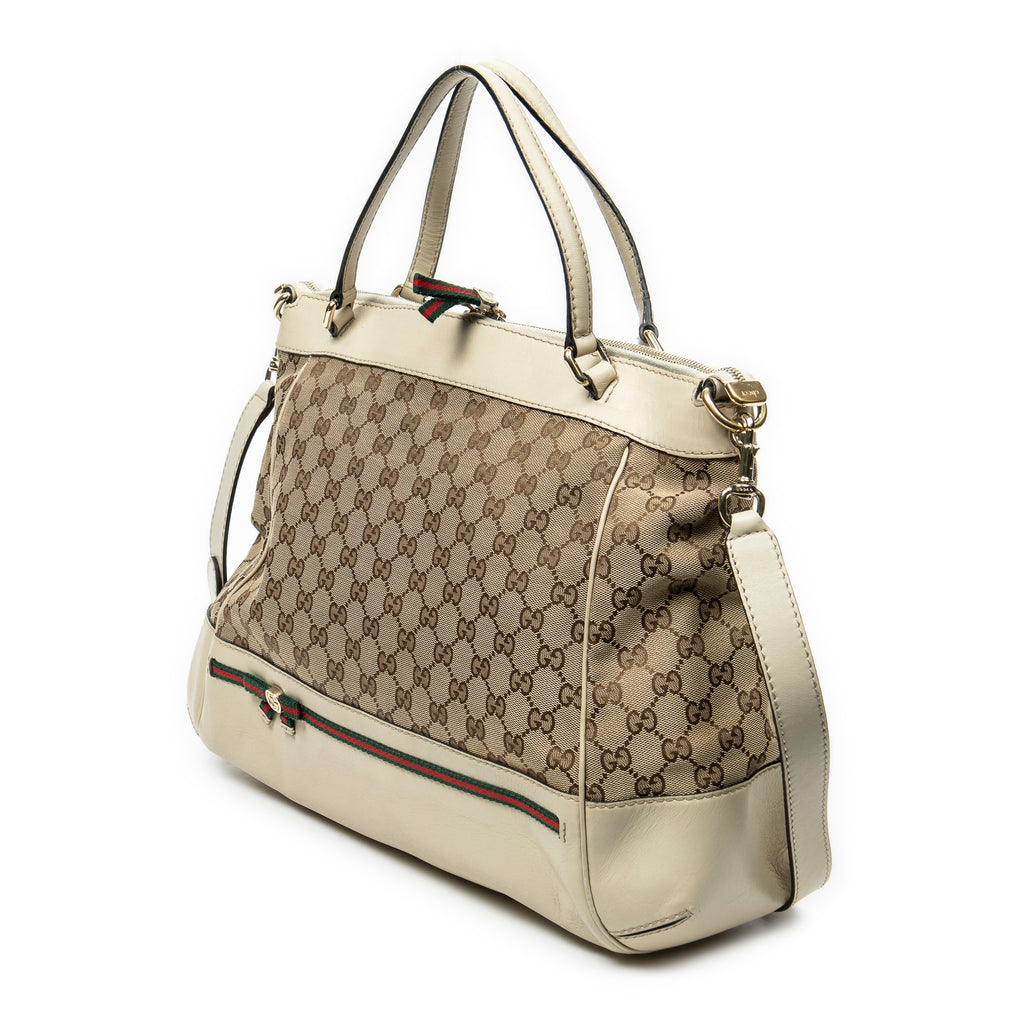 Shoulder Bag Large Web Mayfair Top Handle Beige Monogrammed Canvas