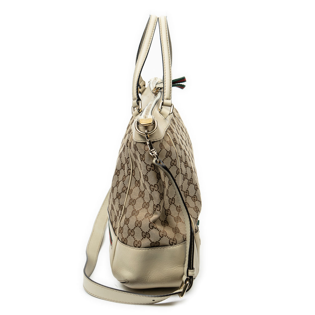 Shoulder Bag Large Web Mayfair Top Handle Beige Monogrammed Canvas