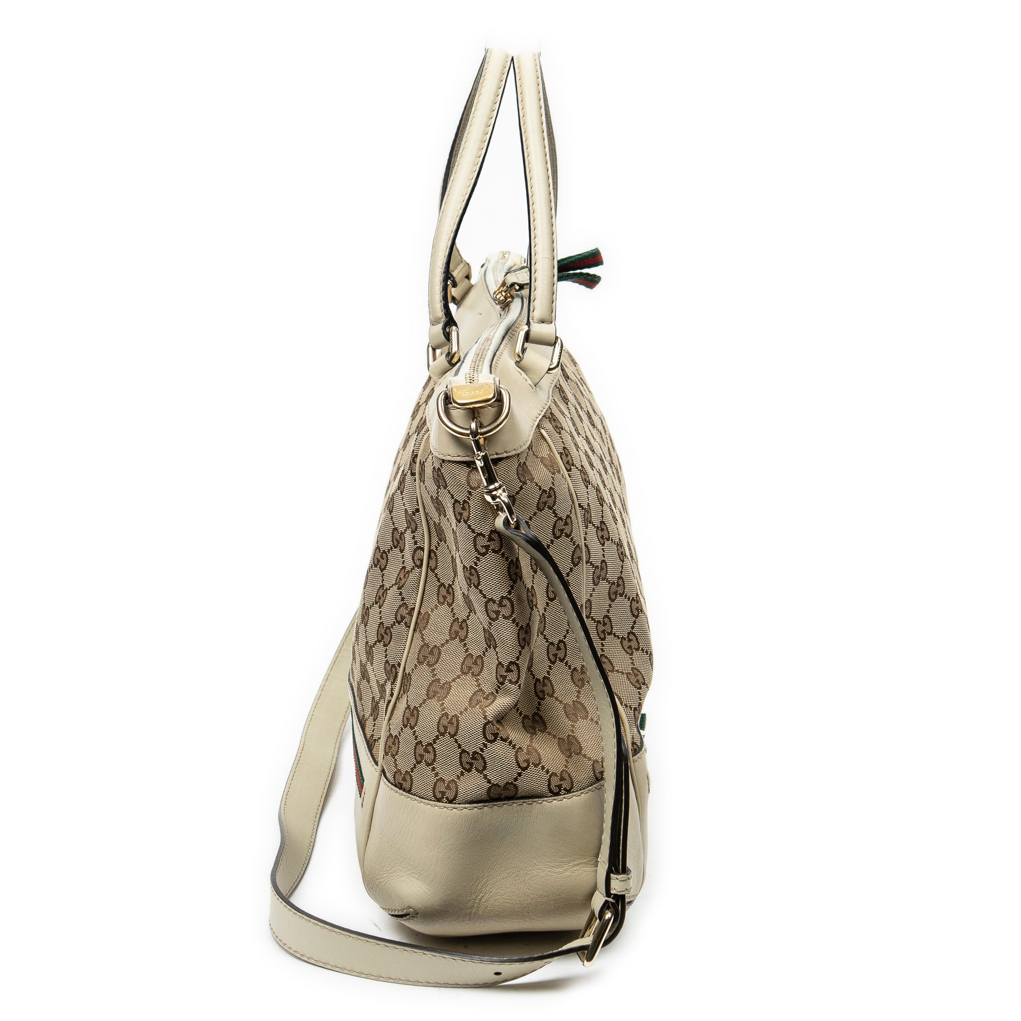 Shoulder Bag Large Web Mayfair Top Handle Beige Monogrammed Canvas