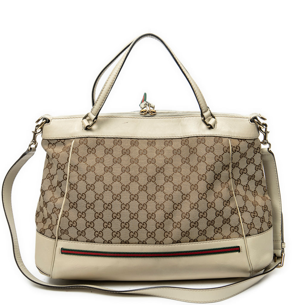 Shoulder Bag Large Web Mayfair Top Handle Beige Monogrammed Canvas