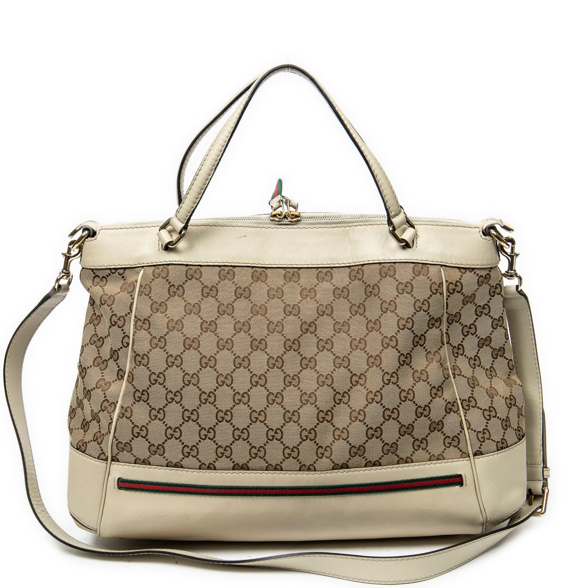 Shoulder Bag Large Web Mayfair Top Handle Beige Monogrammed Canvas