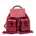 Backpack Medium Bamboo Tassel Backpack Raspberry Pink Grained Calfskin Leather