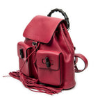 Backpack Medium Bamboo Tassel Backpack Raspberry Pink Grained Calfskin Leather