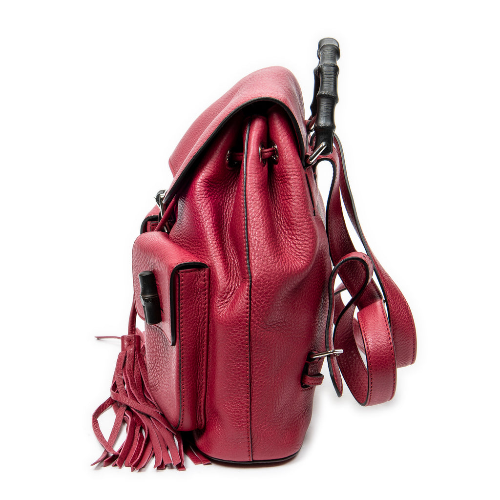 Backpack Medium Bamboo Tassel Backpack Raspberry Pink Grained Calfskin Leather