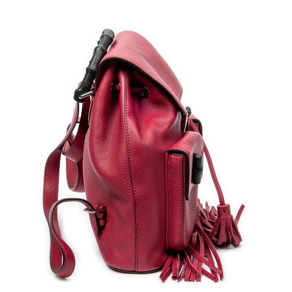 Backpack Medium Bamboo Tassel Backpack Raspberry Pink Grained Calfskin Leather