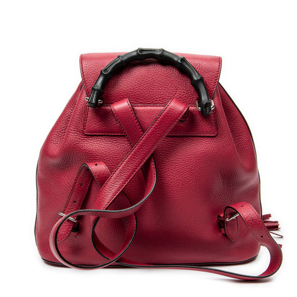 Backpack Medium Bamboo Tassel Backpack Raspberry Pink Grained Calfskin Leather
