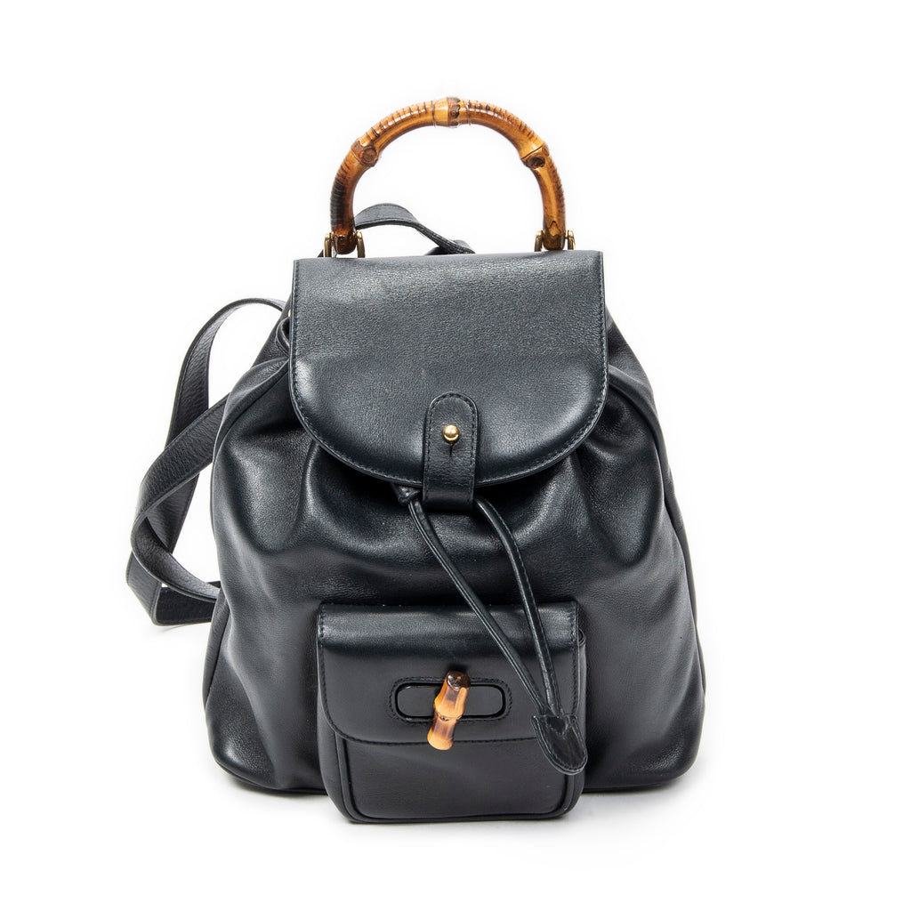 Backpack Mini Bamboo Backpack Navy Calfskin Leather