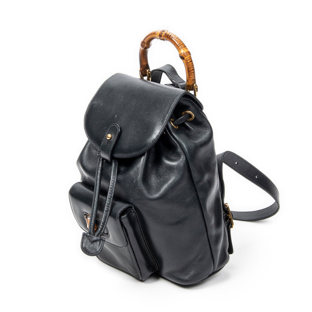 Backpack Mini Bamboo Backpack Navy Calfskin Leather