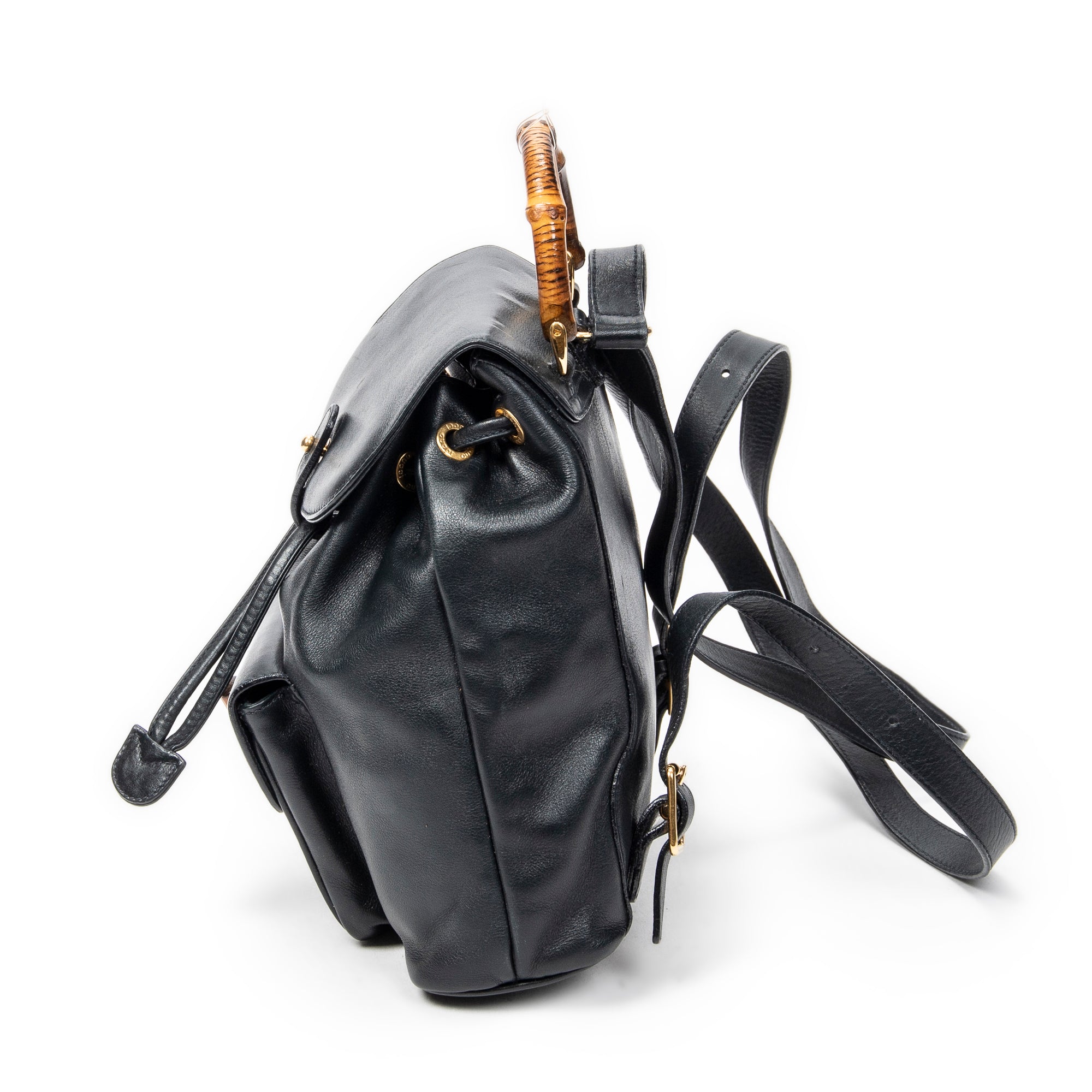 Backpack Mini Bamboo Backpack Navy Calfskin Leather