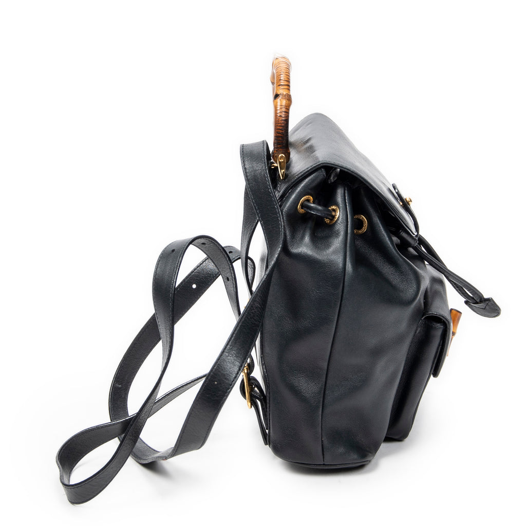Backpack Mini Bamboo Backpack Navy Calfskin Leather