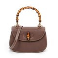 Shoulder Bag Small Bamboo Top Handle Flap Brown Calfskin Leather