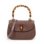 Shoulder Bag Small Bamboo Top Handle Flap Brown Calfskin Leather