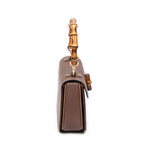 Shoulder Bag Small Bamboo Top Handle Flap Brown Calfskin Leather