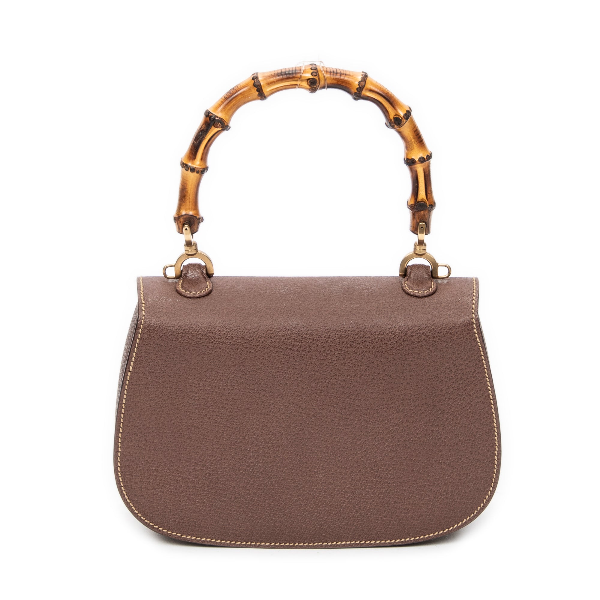 Shoulder Bag Small Bamboo Top Handle Flap Brown Calfskin Leather