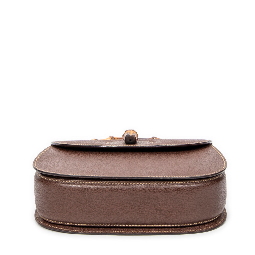 Shoulder Bag Small Bamboo Top Handle Flap Brown Calfskin Leather