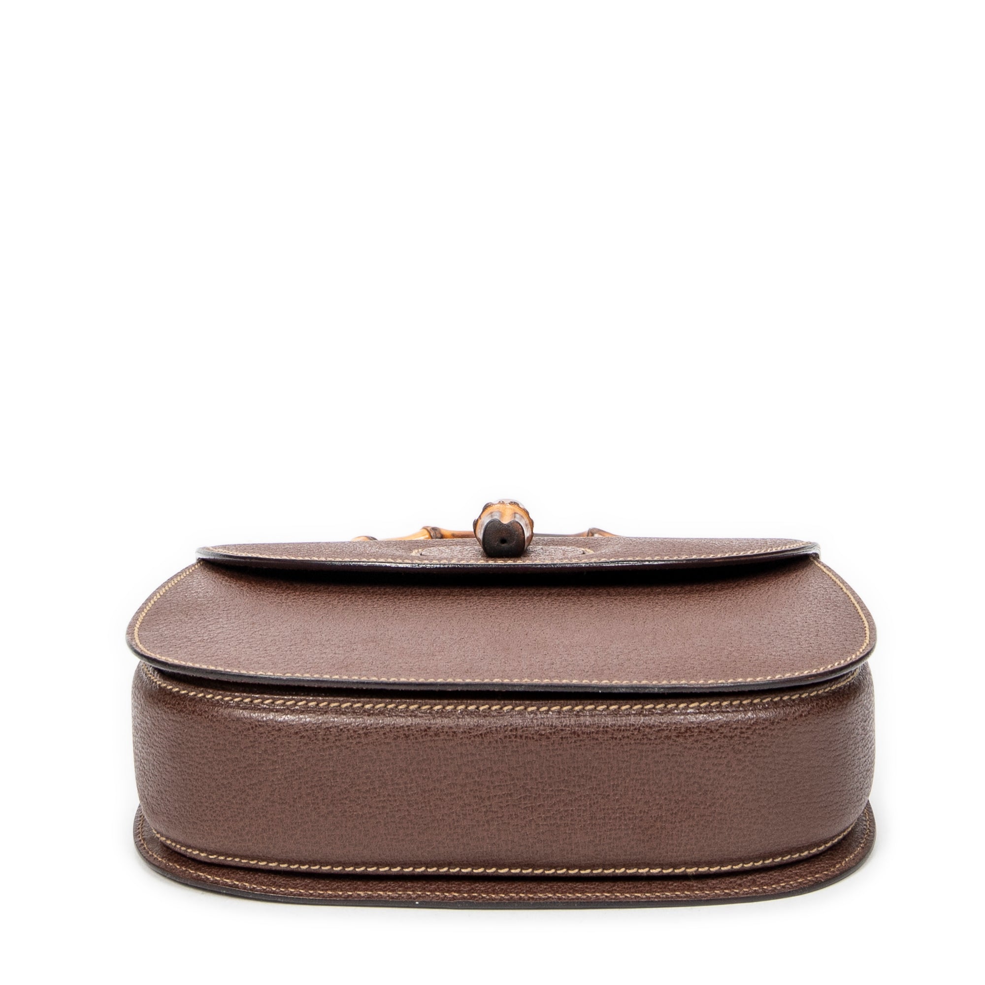 Shoulder Bag Small Bamboo Top Handle Flap Brown Calfskin Leather