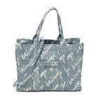 Shoulder Bag Medium Hardware Tote Light Blue Scribble Print Denim Canvas