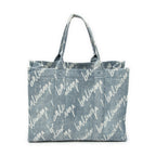 Shoulder Bag Medium Hardware Tote Light Blue Scribble Print Denim Canvas