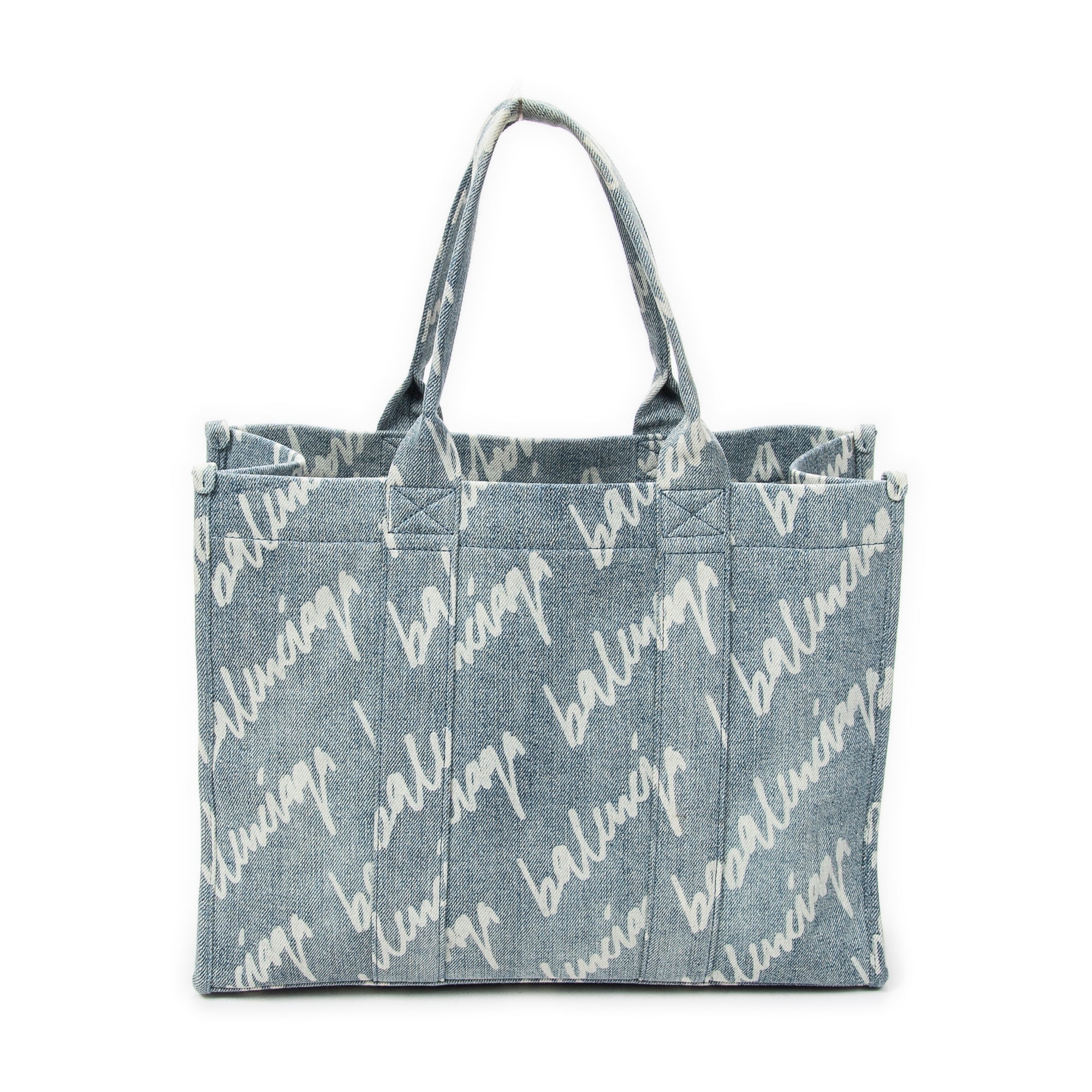 Shoulder Bag Medium Hardware Tote Light Blue Scribble Print Denim Canvas