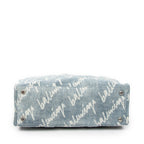 Shoulder Bag Medium Hardware Tote Light Blue Scribble Print Denim Canvas