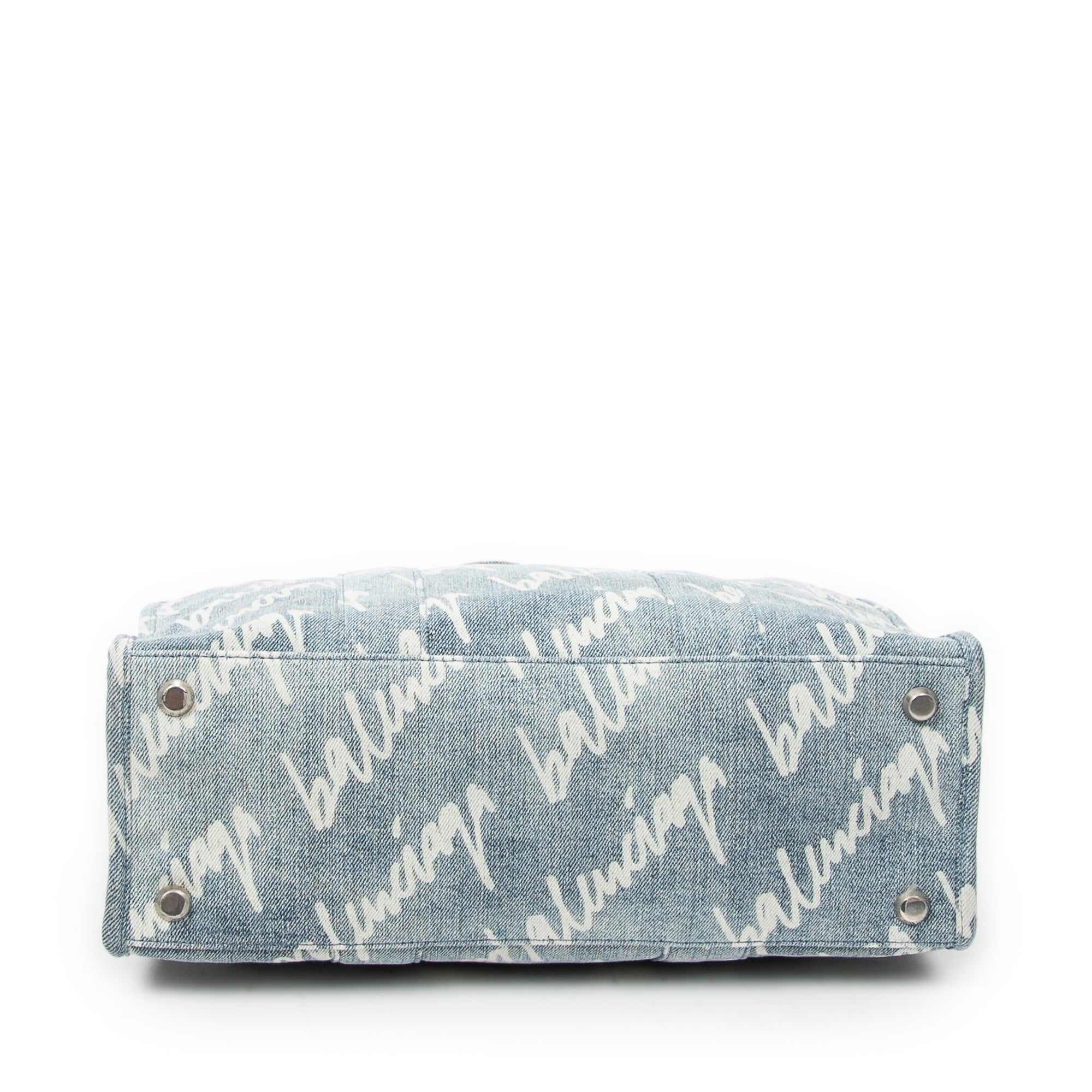 Shoulder Bag Medium Hardware Tote Light Blue Scribble Print Denim Canvas
