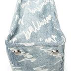 Shoulder Bag Medium Hardware Tote Light Blue Scribble Print Denim Canvas