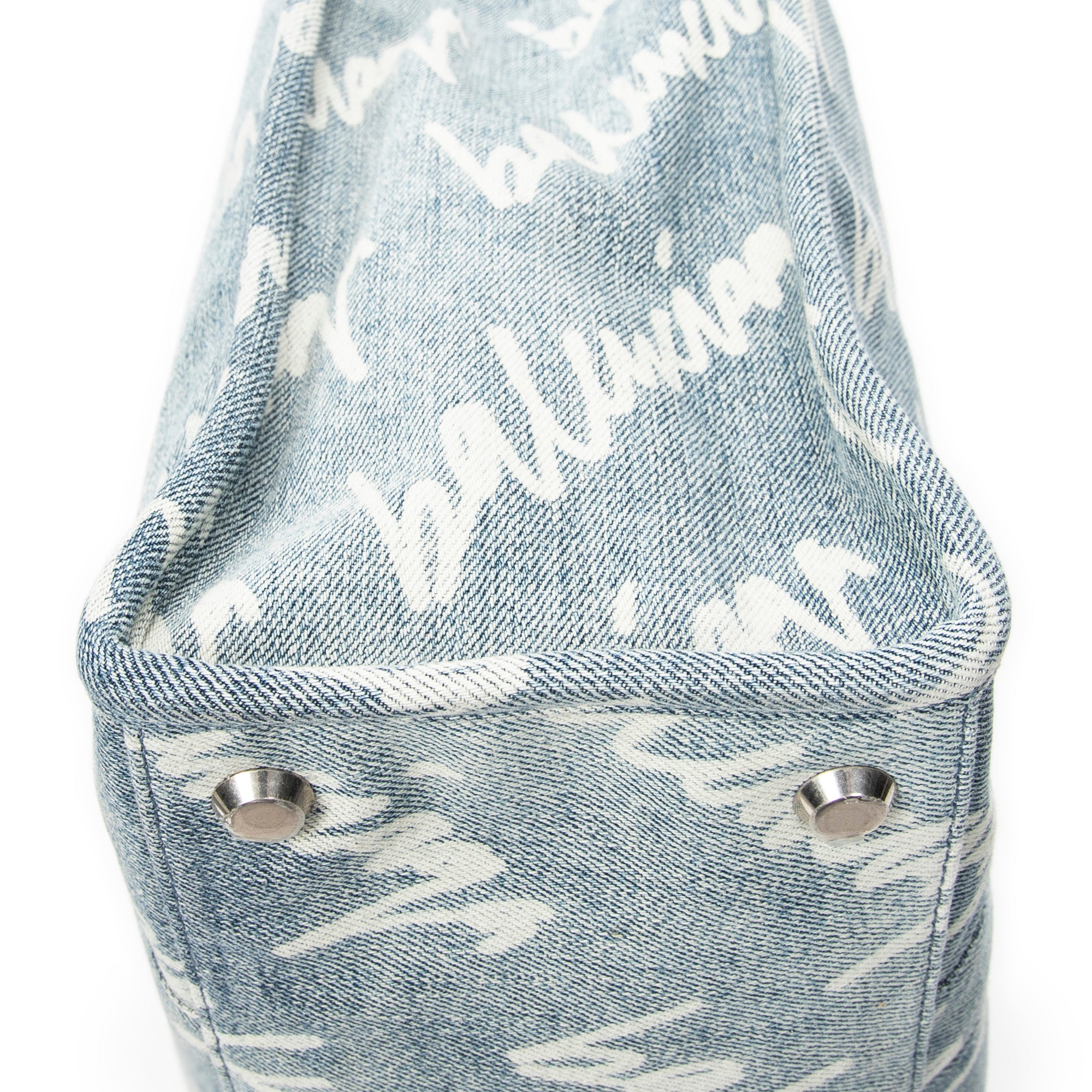 Shoulder Bag Medium Hardware Tote Light Blue Scribble Print Denim Canvas