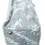Shoulder Bag Medium Hardware Tote Light Blue Scribble Print Denim Canvas