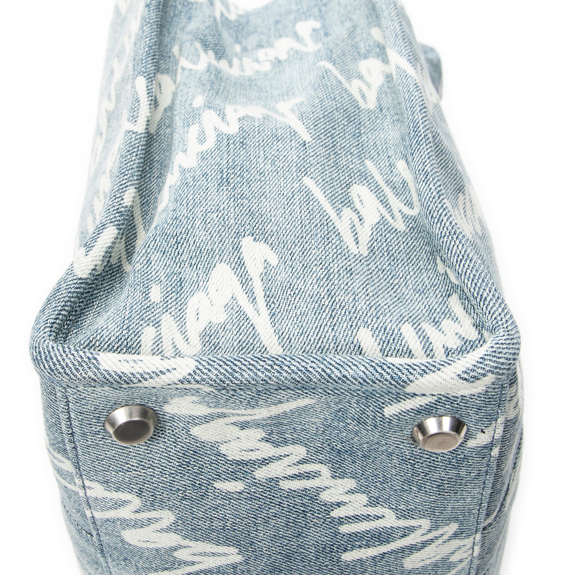 Shoulder Bag Medium Hardware Tote Light Blue Scribble Print Denim Canvas