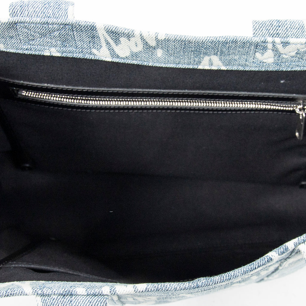 Shoulder Bag Medium Hardware Tote Light Blue Scribble Print Denim Canvas