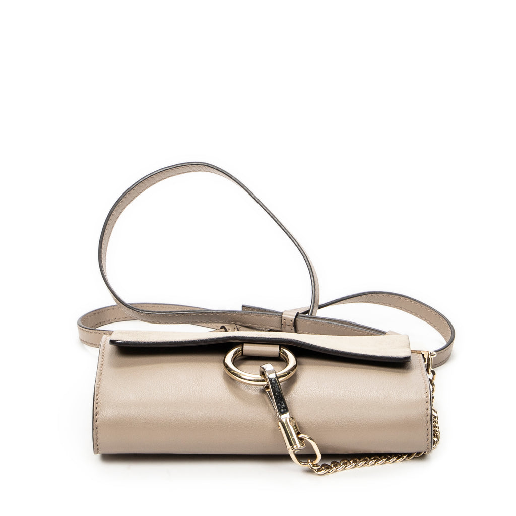 Shoulder Bag Mini Faye Taupe Calfskin Leather