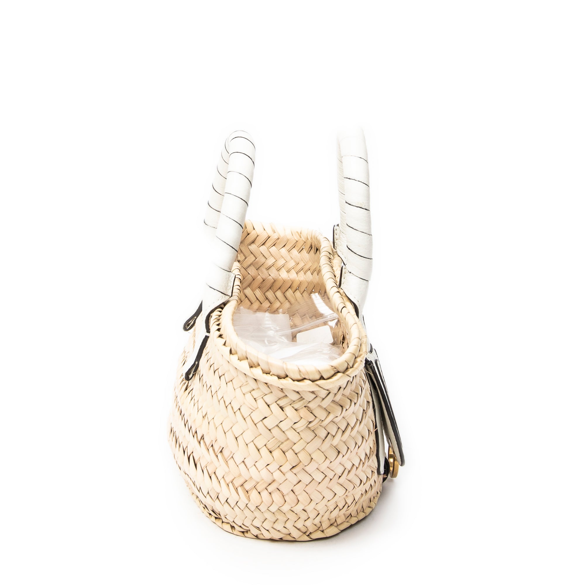 Shoulder Bag Mini Marcie Basket Natural Woven Raffia Canvas