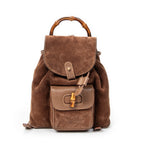 Backpack Mini Bamboo Backpack Brown Suede Leather