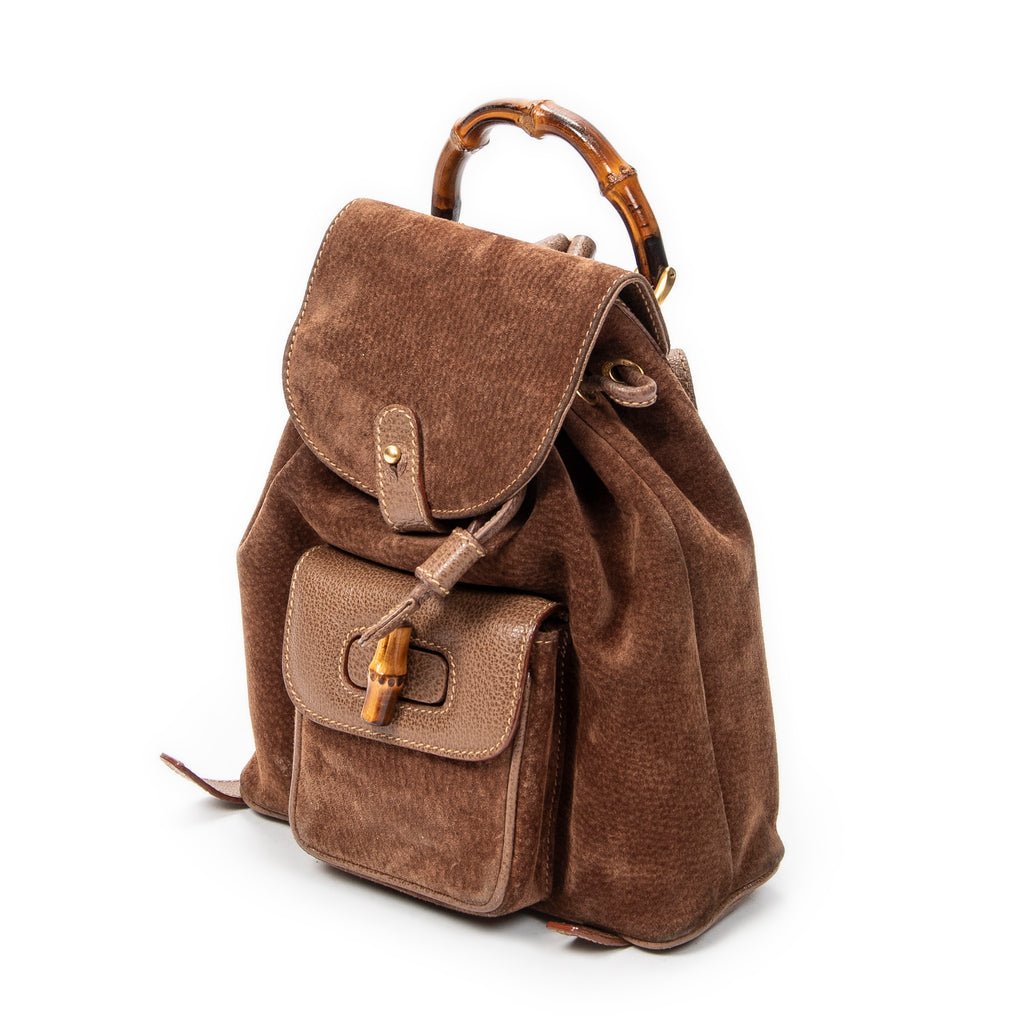 Backpack Mini Bamboo Backpack Brown Suede Leather