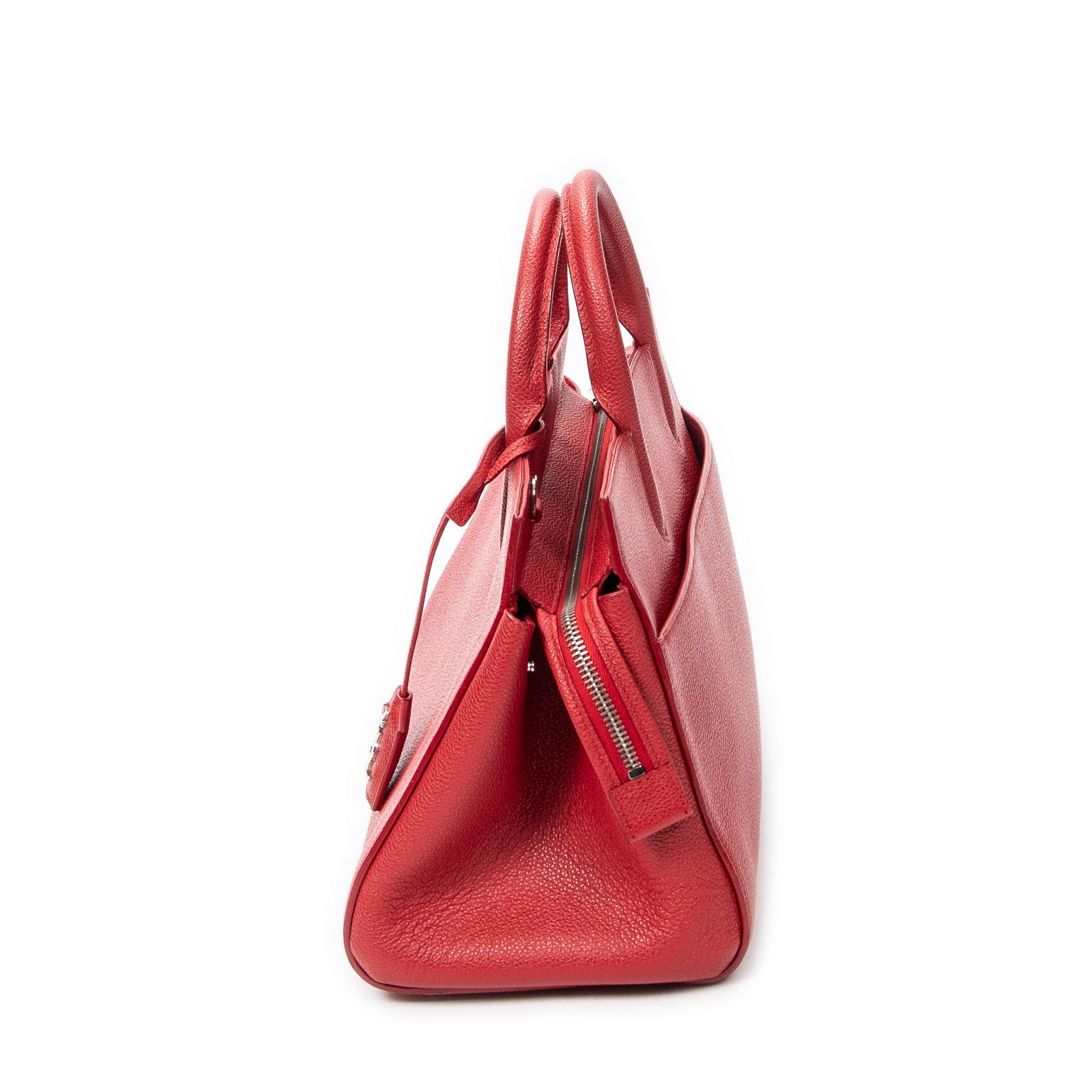 Shoulder Bag Small Cabas Rive Gauche Red Grained Calfskin Leather