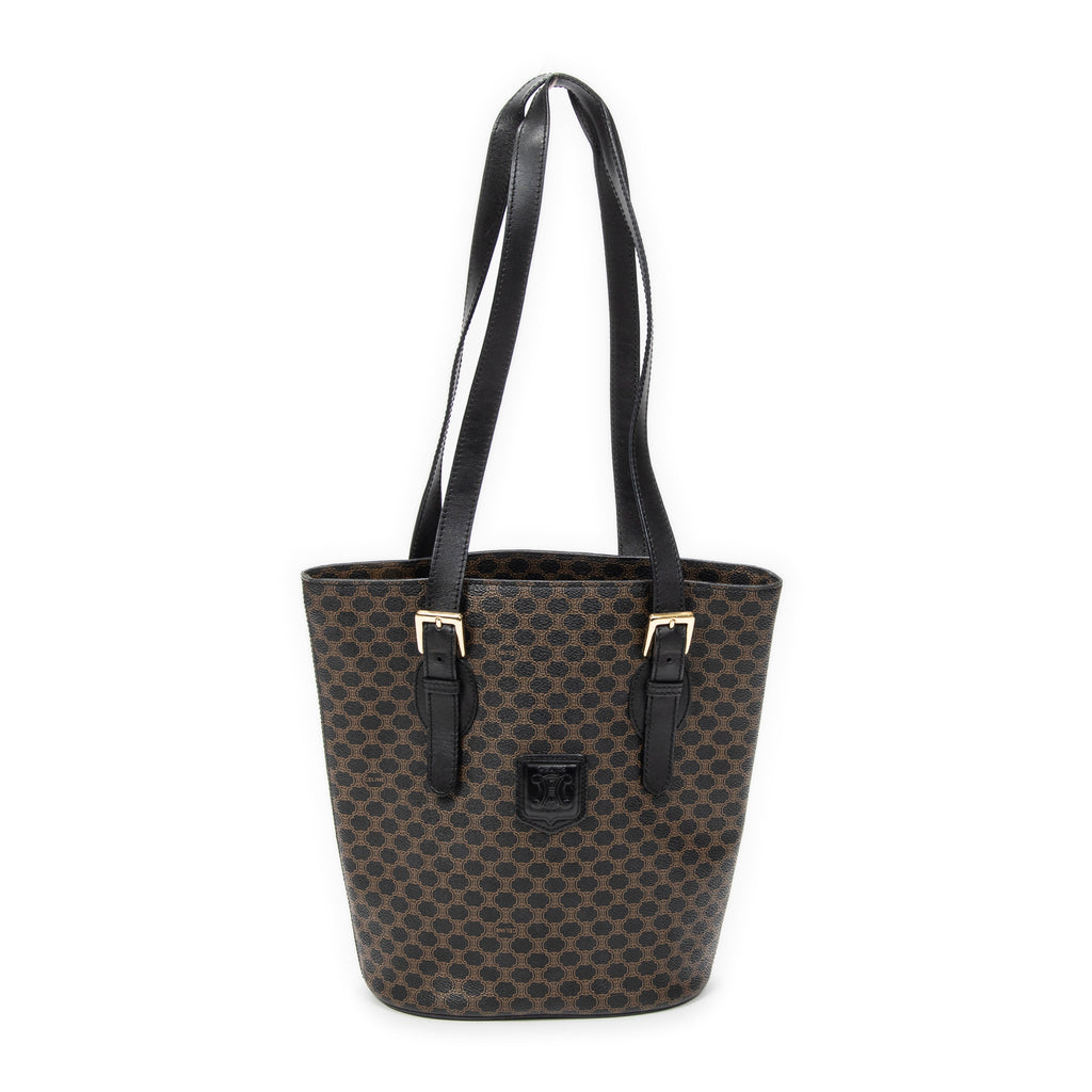 Shoulder Bag Bucket Tote Black Macadam Coated Canvas