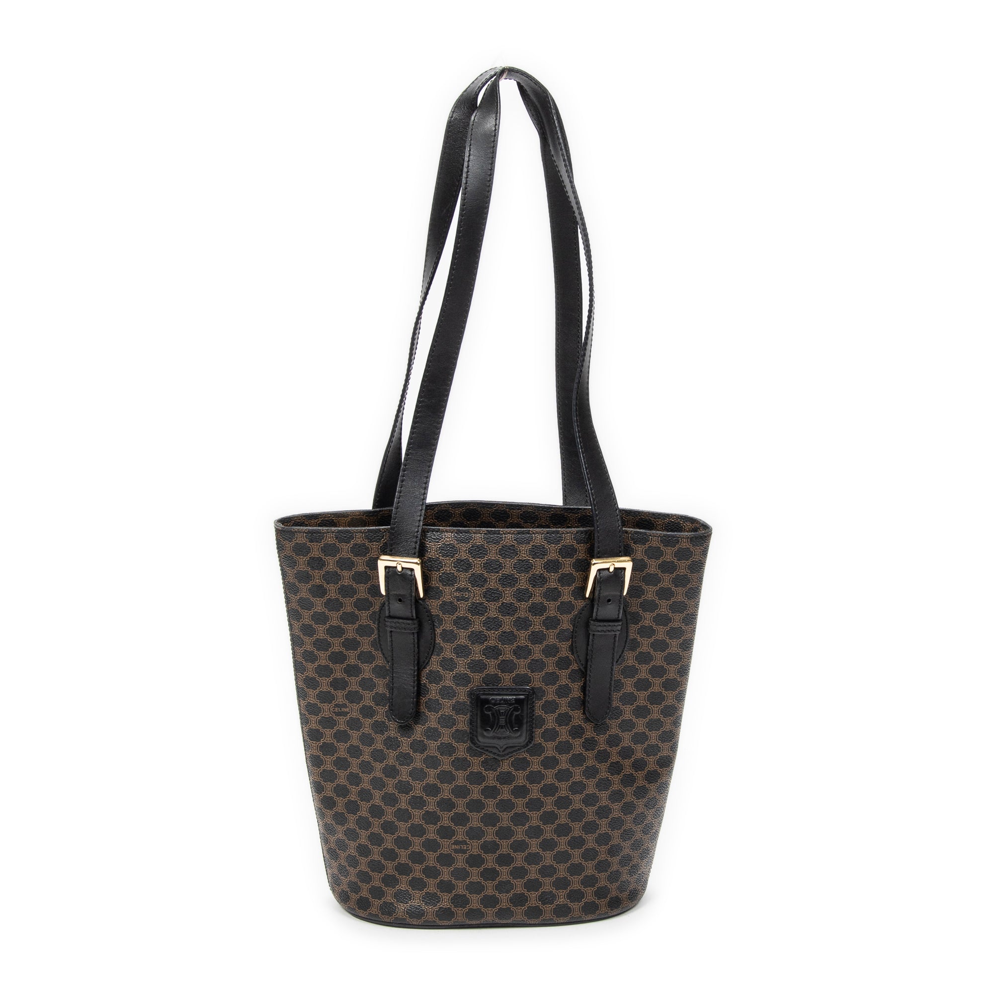 Shoulder Bag Bucket Tote Black Macadam Coated Canvas