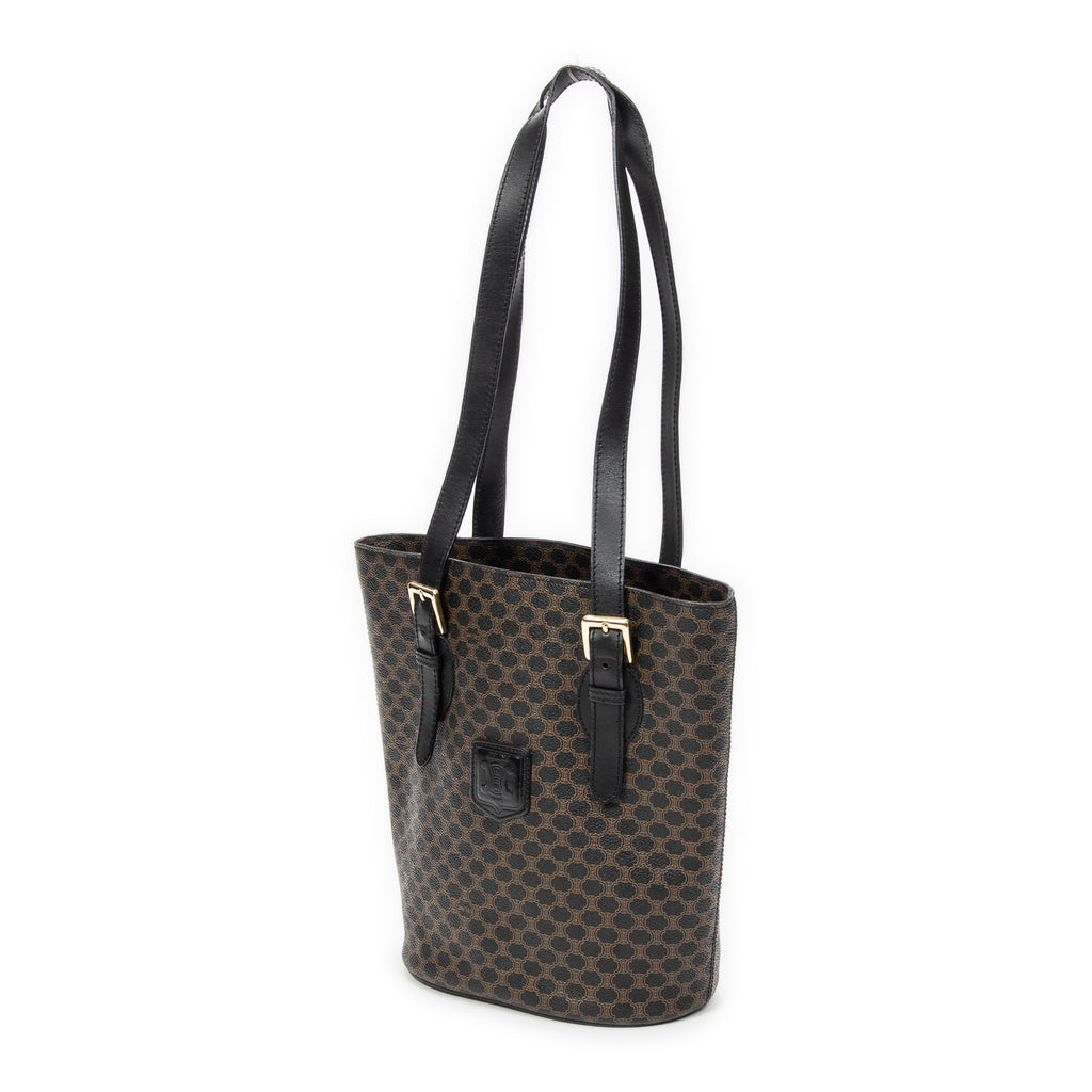 Shoulder Bag Bucket Tote Black Macadam Coated Canvas