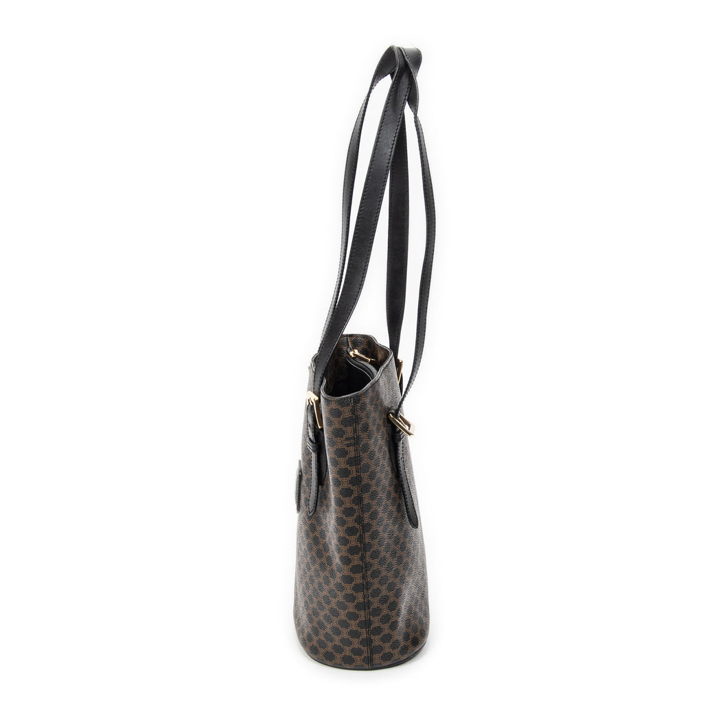 Shoulder Bag Bucket Tote Black Macadam Coated Canvas