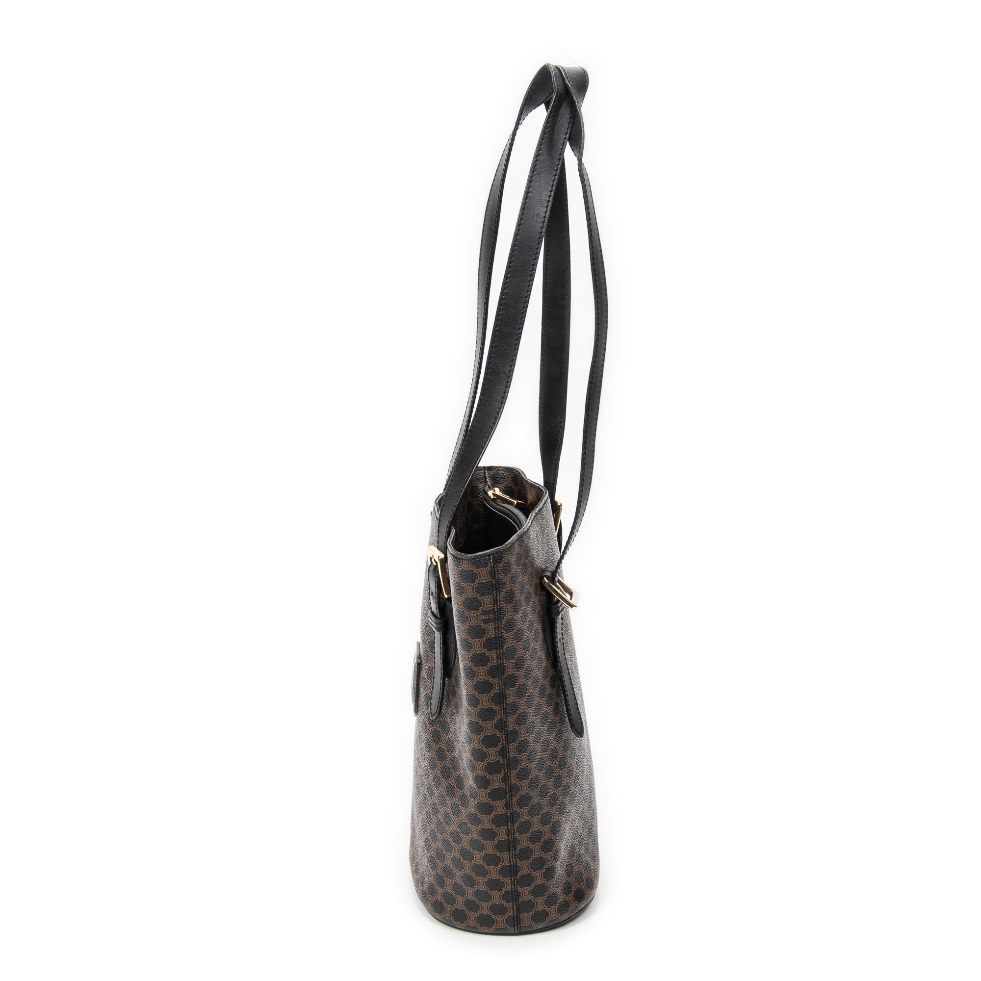 Shoulder Bag Bucket Tote Black Macadam Coated Canvas