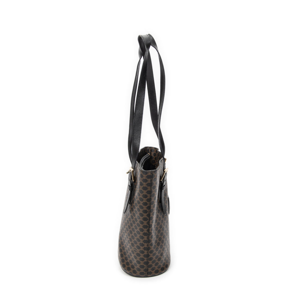 Shoulder Bag Bucket Tote Black Macadam Coated Canvas