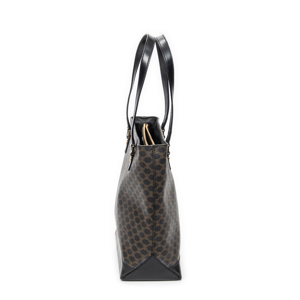 Bolso de hombro Tote de compras de lona revestida Macadam negra