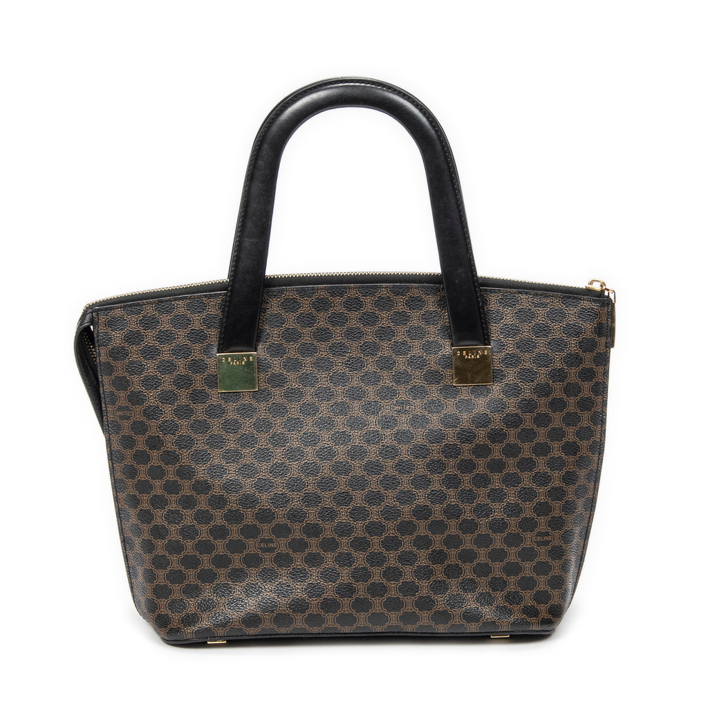 Handbag Zip Top Handle Black Macadam Coated Canvas