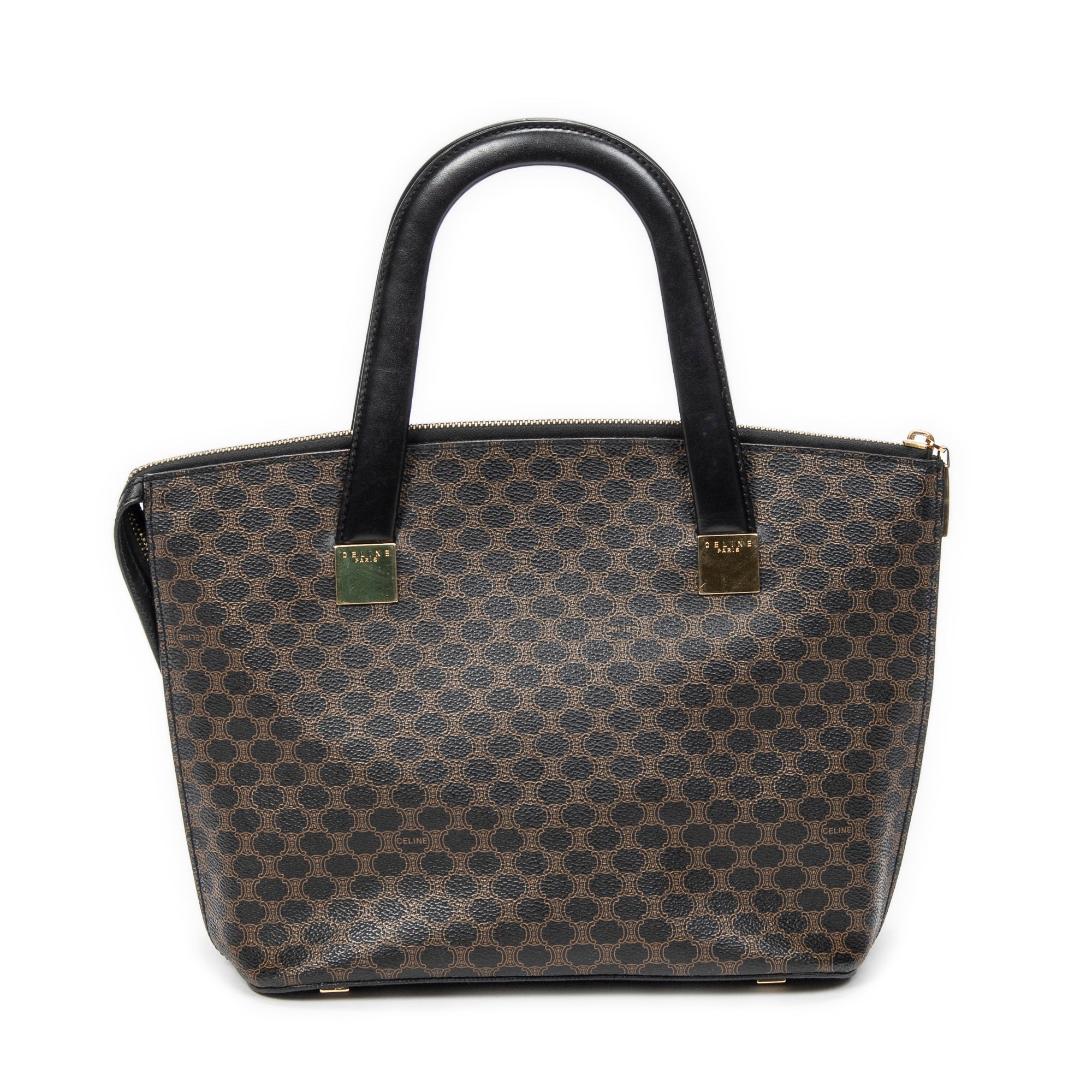 Handbag Zip Top Handle Black Macadam Coated Canvas