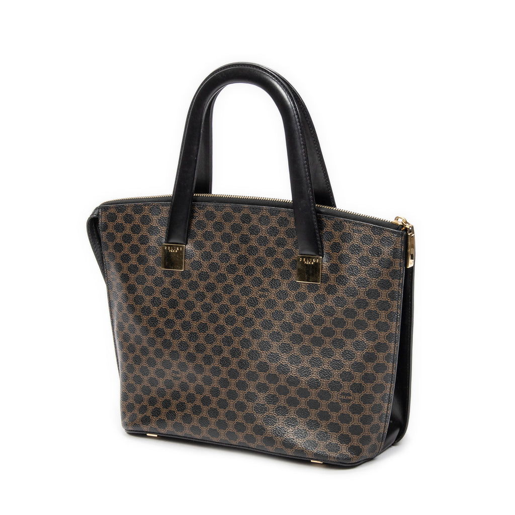 Handbag Zip Top Handle Black Macadam Coated Canvas