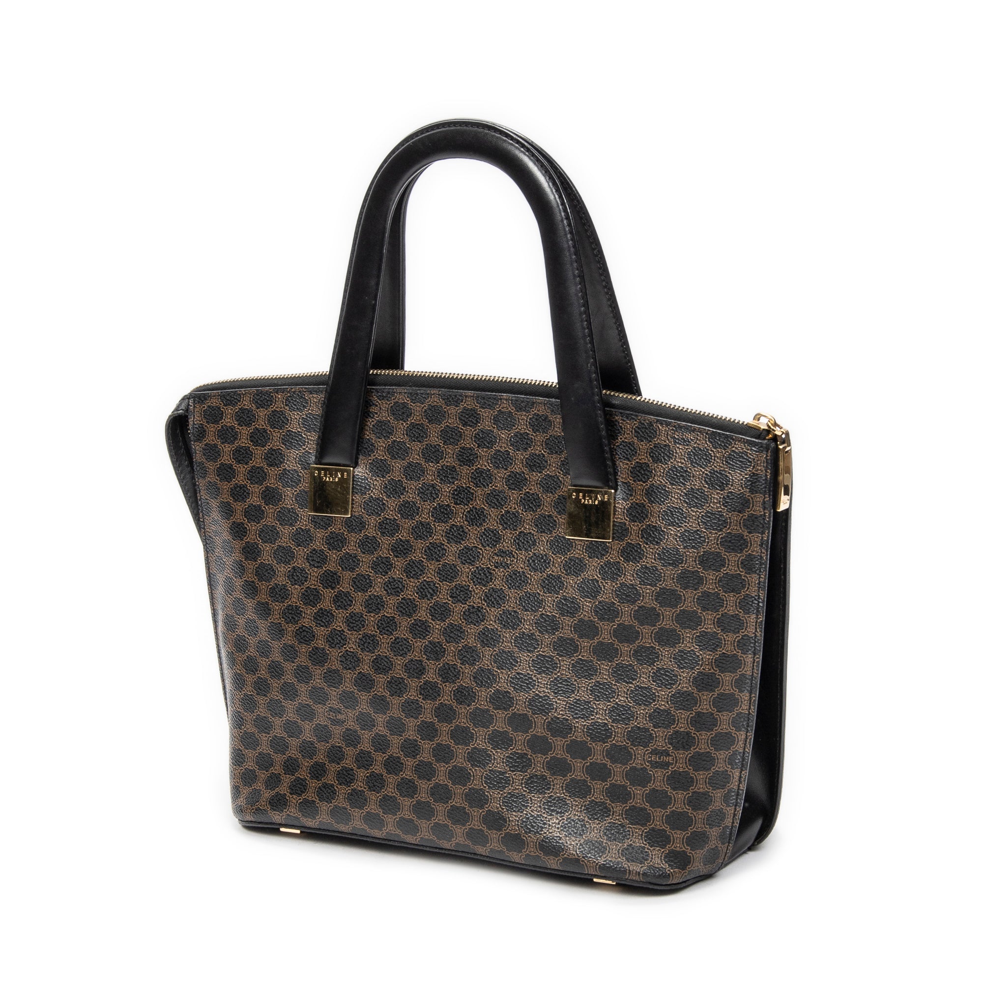 Handbag Zip Top Handle Black Macadam Coated Canvas