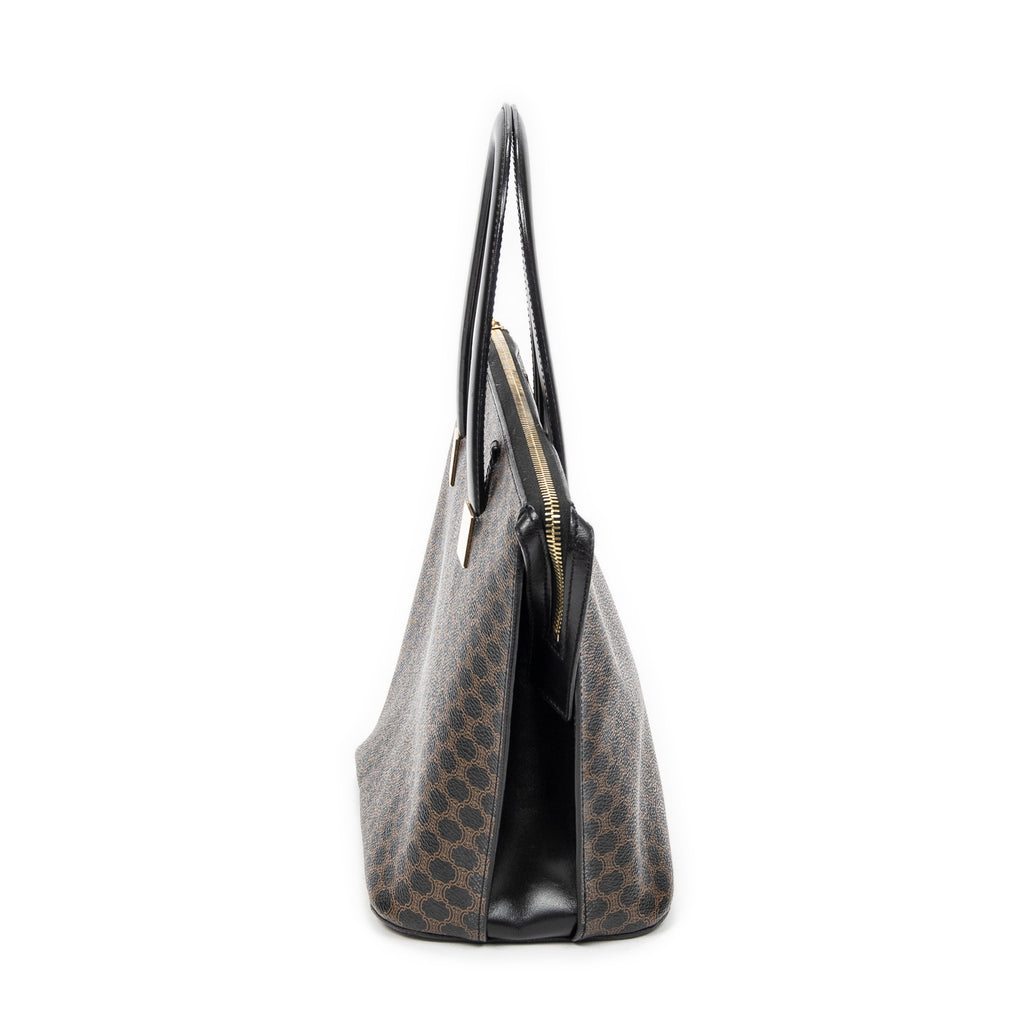 Handbag Zip Top Handle Black Macadam Coated Canvas