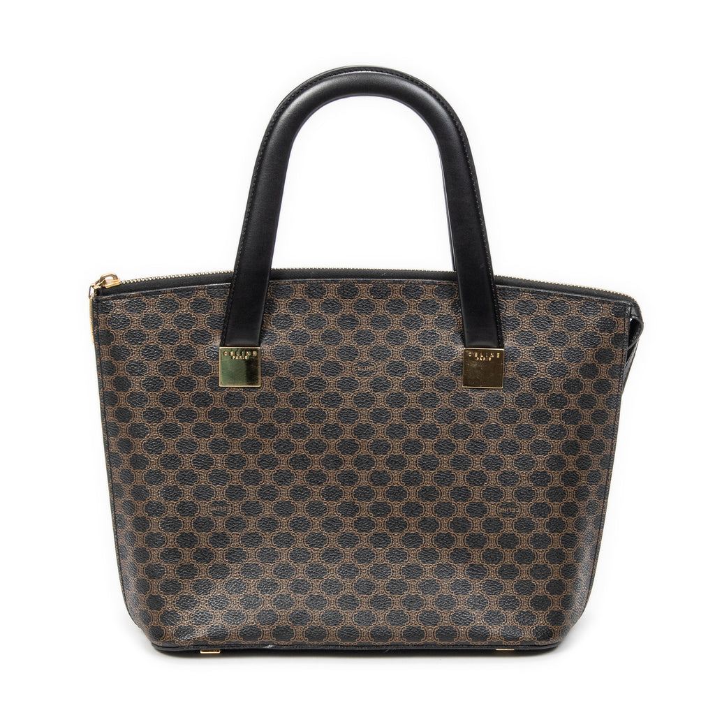 Handbag Zip Top Handle Black Macadam Coated Canvas