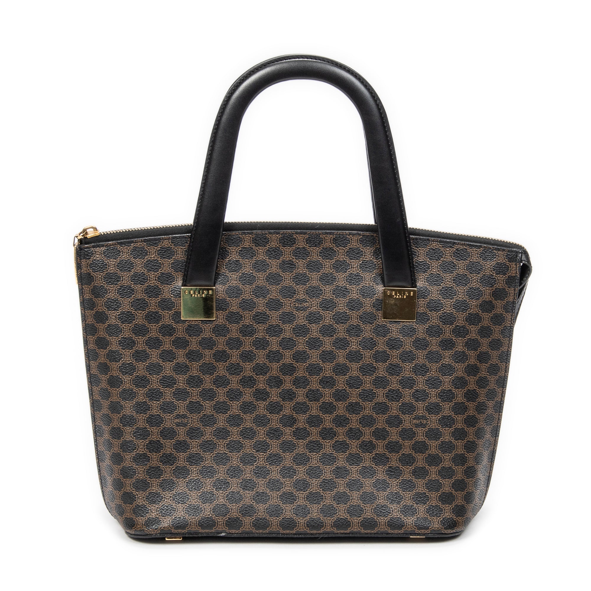 Handbag Zip Top Handle Black Macadam Coated Canvas