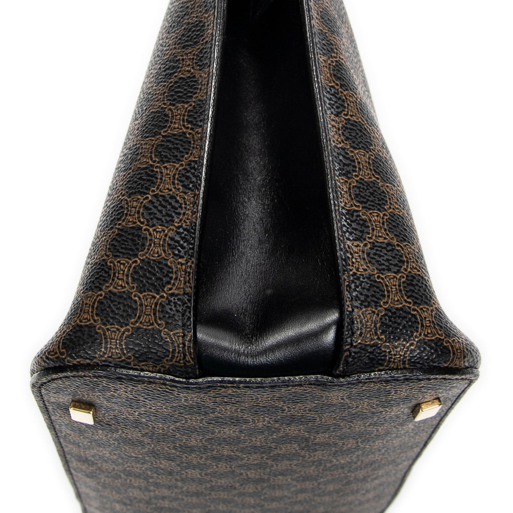 Handbag Zip Top Handle Black Macadam Coated Canvas